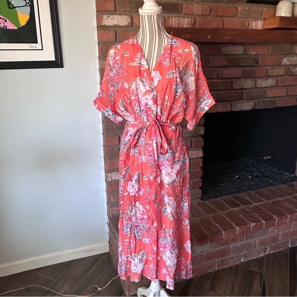 Nwt Lula Soul Splender Midi Dress In Flame Orange Floral Sz Xs